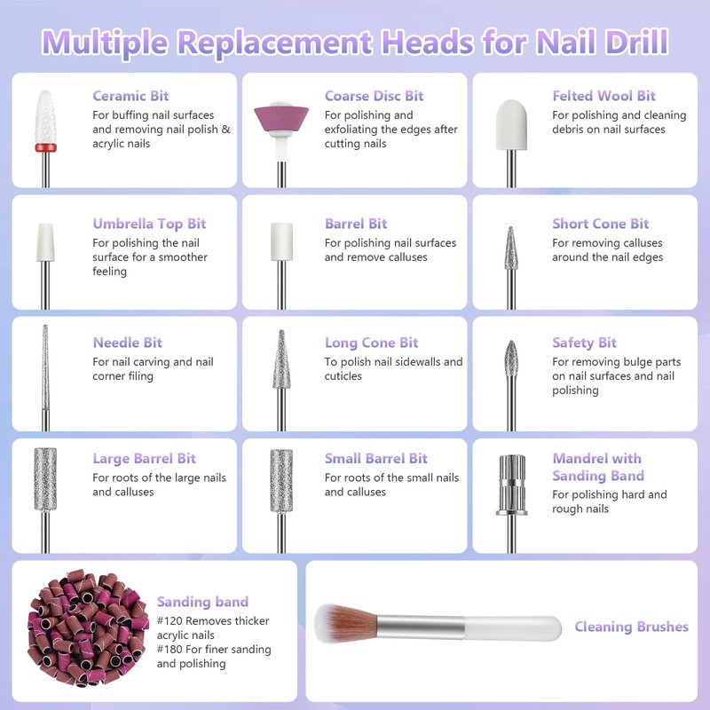 POFIBO Electric Nail Drill Cordless 35000RPM, Electric Nail File for