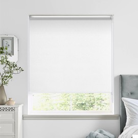 HOMEBOX 100% Blackout Roller Shade, Striped Jacquard Window Blinds Textured Fabric Roller Blinds, Pull Down Shades for Indoor UV Protection, Easy to Install 23" W x72 H White