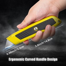 DIYSELF 2 Pack Box Cutters, Razor Knife Utility Cardboard Cutter, Heavy Duty Utility Knife Retractable, Secure Locking, Aluminum Box Cutter Shell, for Home, Office, School, Warehouse (Yellow)