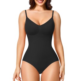 SUNACGO Bodysuit for Women Tummy Control Tank Top Sleeveless Body Suit (Black, X-Small/Small)