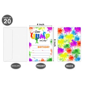 Trampoline Jump Birthday Invitations, Tie Dye Bounce House Theme Birthday Party Invitations for Boys Girls Kids, Birthday Party Invites, Decorations, Favors, 20 Invitations with Envelopes (HA10)