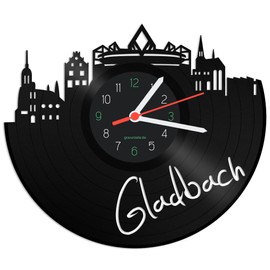 GRAVURZEILE Vinyl Record Clock - Skyline Gladbach - Wall Clock Made of Cast Vinyl with City Skyline 30 cm - Upcycling Design Clock Wall Decoration Vintage Clock Wall Decoration Retro Clock - Made in