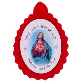 Wool Sacred Heart of Jesus Badge | Red Fabric Scapular with Printed Image | "Heart of Jesus Source of All Consolation | Great Catholic Gift (Plain Badge)