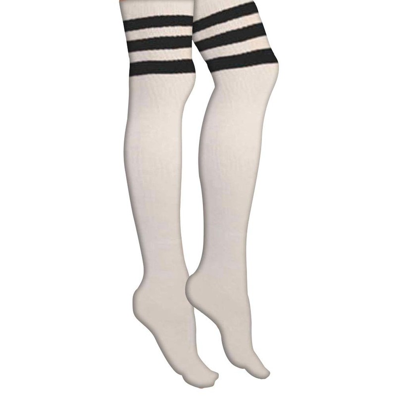 AJs Retro Thigh High Tube Socks - White, Black
