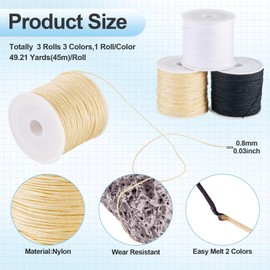 Cheriswelry - Cuerda de nailon trenzado de 0,8 mm, 49,21 yardas/rollo de 0,8 mm, cuerda de anudación china, cuerda para pulseras de macramé Kumihimo, fabricación de accesorios de manualidades (3
