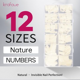 krofaue 504PCS French Nail Tips - Soft Gel Half Cover Fake Nails 12 Sizes Acrylic Square False Tips Natural French Tip Press On Nails Gift for Nail DIY & Salon