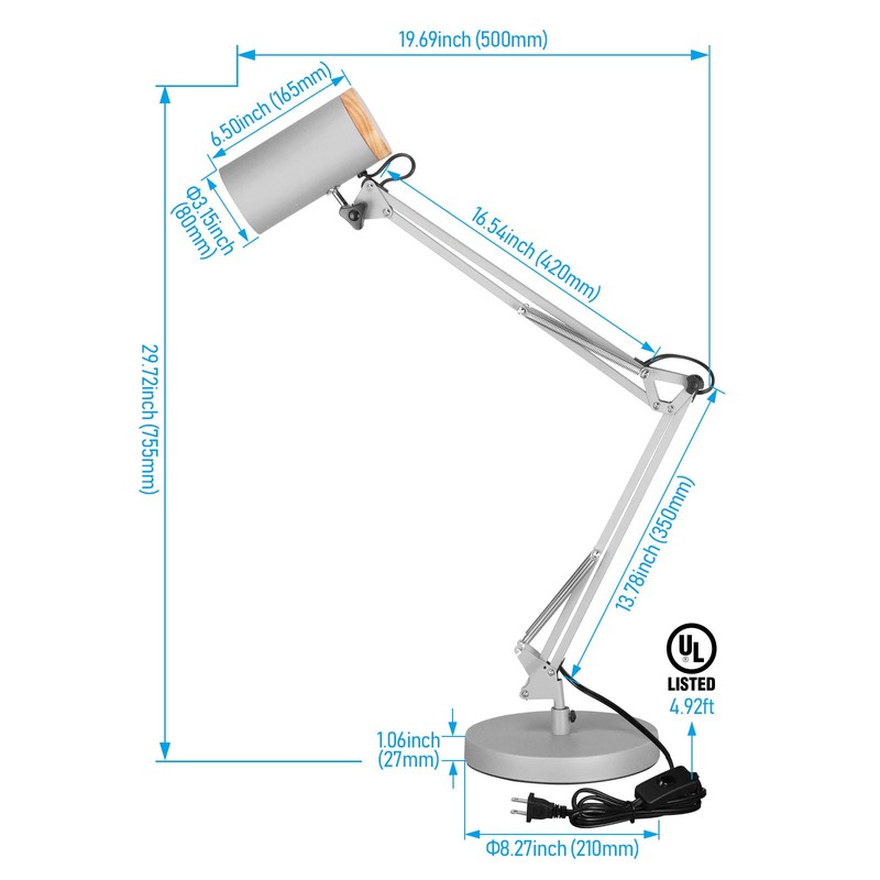 TORCHSTAR Tall Swing Arm Desk Lamp with Wooden Accent, Adjustable