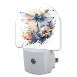 sndheke Watercolor Dragonfly Flowers Night Light, Vintage Insect Botanical Floral Leaves Dusk to Dawn Night Light Plug in,0.5w Energy Saving Sleep Friendly NightLight for Kids Boys Girls Home Decor