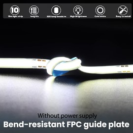 Arotelicht COB LED Strip 10 m Set 24 V Cool White 6000 K COB LED Strip Dimmable High Density 320LEDs/m with Dimmer Adapter IP20 for TV Backlight Bedroom Interior Decoration