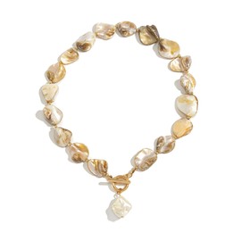 Chunky Shell Choker Necklace for Women Colorful Irregular Shell Beaded Necklaces Baroque Pearl Pendant Necklace Boho Summer Beach Jewelry for Women (Pearl A Style)