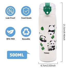 YEIUZPT Panda Water Bottle, Stainless Steel Insulated Flask with Straw Leak Proof Thermos Drinks Bottle Cartoon Water Bottle Printed Thermos Reusable Travel Flask Perfect for Home School and Sports