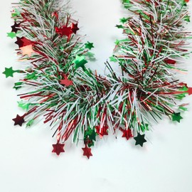 32.8ft Christmas Stars Tinsel Garlands Xmas Chunky Tinsel Decoration for Christmas Tree Decorations Party Indoor and Outdoor Decorations (Red Green White)