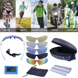 LOVE'S Polarized Sports Sunglasses with 5 Interchangeable Lenes for Cycling Running