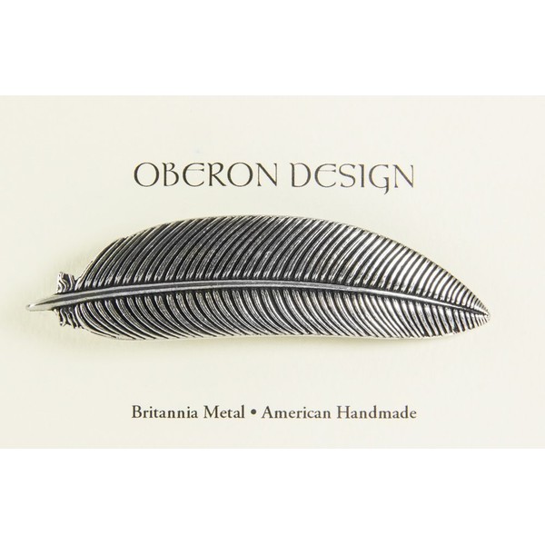 Feather Hair Clip, Hand Crafted Metal Barrette Made in the USA with a Medium 70mm Clip by Oberon Design