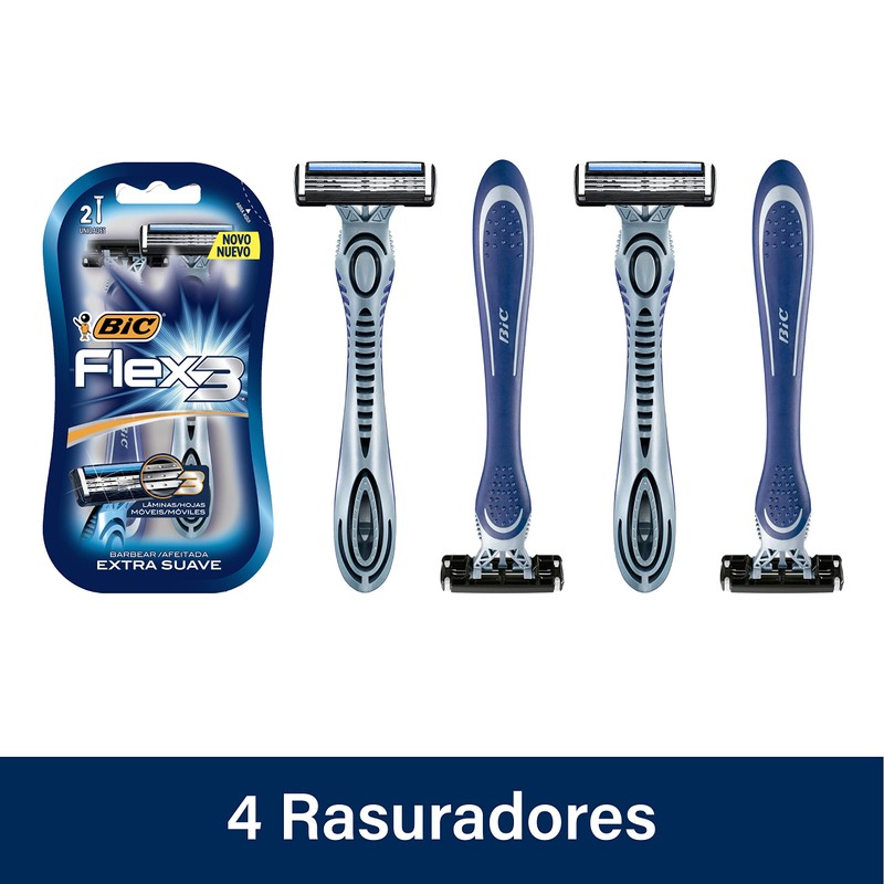 BIC Rastrillo Flex 3 Piel Sensible Mango Texturizado Banda Lubricante