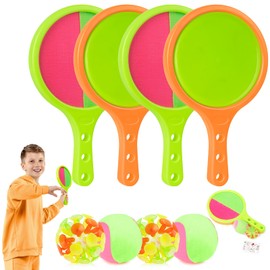Toss Catch Ball Toys Set: Outdoor Games for Kids with 4 Paddles 4 Balls Outside Toys Beach Backyard Games Activities for Ages 3-12 (2Pack Orange)