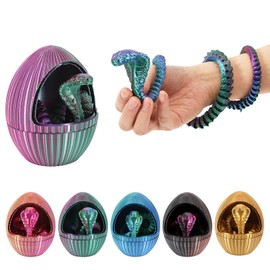25.2'' 3D Printed Snake with Egg Crystal Snake Fidget Toys Inside Articulated Mystery Snake in Egg Flexible Joints Animals Surprise Eggs Adults Executive Desk Office Decor Easter (Laser/Green Purple)