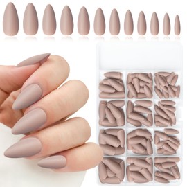 Lifextol 240PC Almond Press on Nails Medium Length Fake Nails Brown Matte Almond Nails Press on Nail Short Stiletto False Nail Tips Colored Artificial Fingernail & Nail Glue Adhesive Tab for Women-Q