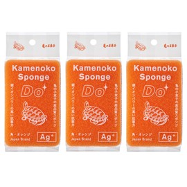 Kamenoko Sponge Do - Set of 3 - Orange - Square - Kitchen Sponges for Cleaning Dishes and Pans - Odor-Resistant - Made in Japan