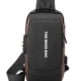 Crossbody Fashion Sling bag The Boss Bag with USB charging, Password Lock, Casual Waterproof Travel Business Chess Bag, Crossbody  bag for daily use - Color: Brown