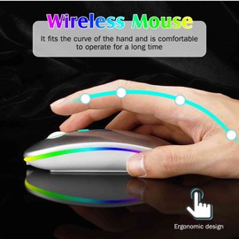 UrbanX 2.4GHz & Bluetooth Mouse, Rechargeable Wireless Mouse for Tecno Pouvoir 4 Bluetooth Wireless Mouse for Laptop/PC/Mac/Computer/Tablet/Android RGB LED Silver