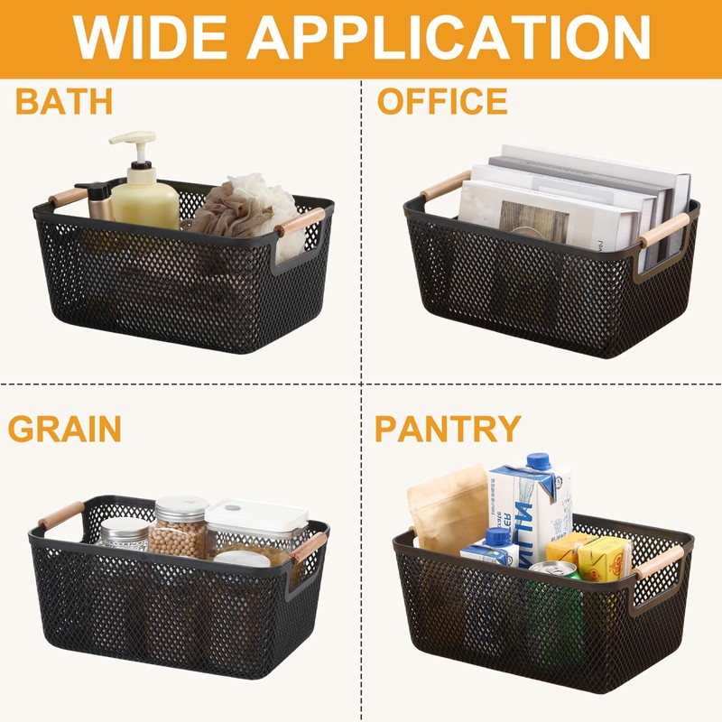 Tioncy 4 Pcs Plastic Mesh Baskets with Wood Handle Woven