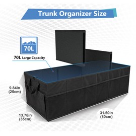 MIU COLOR Car Trunk Organizer, 70L Large Capacity Car Organizer, 12 Pockets with Non-Slip Bottom, Collapsible Multi Compartment Car Storage Organizer for Suv/Jeep/Sedan/Van, Black