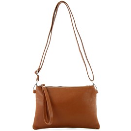 modamoda de T186 Italian Leather Clutch / Shoulder Bag, Medium - Cognac, size: s