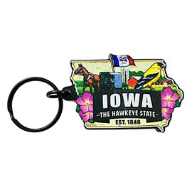 Westmon Works Iowa Keychain Souvenir with State Map and Flag Images Acrylic Key Chain