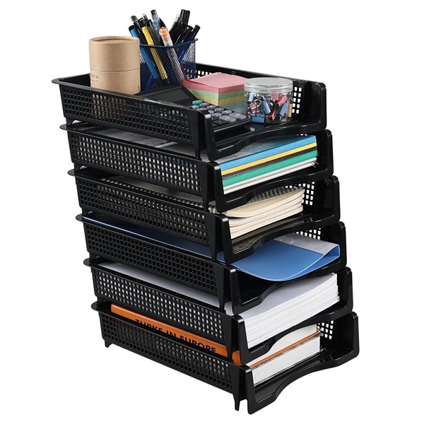 Fabnati 6 Pack Plastic Stackable A4 Paper Organizer Tray, Desktop