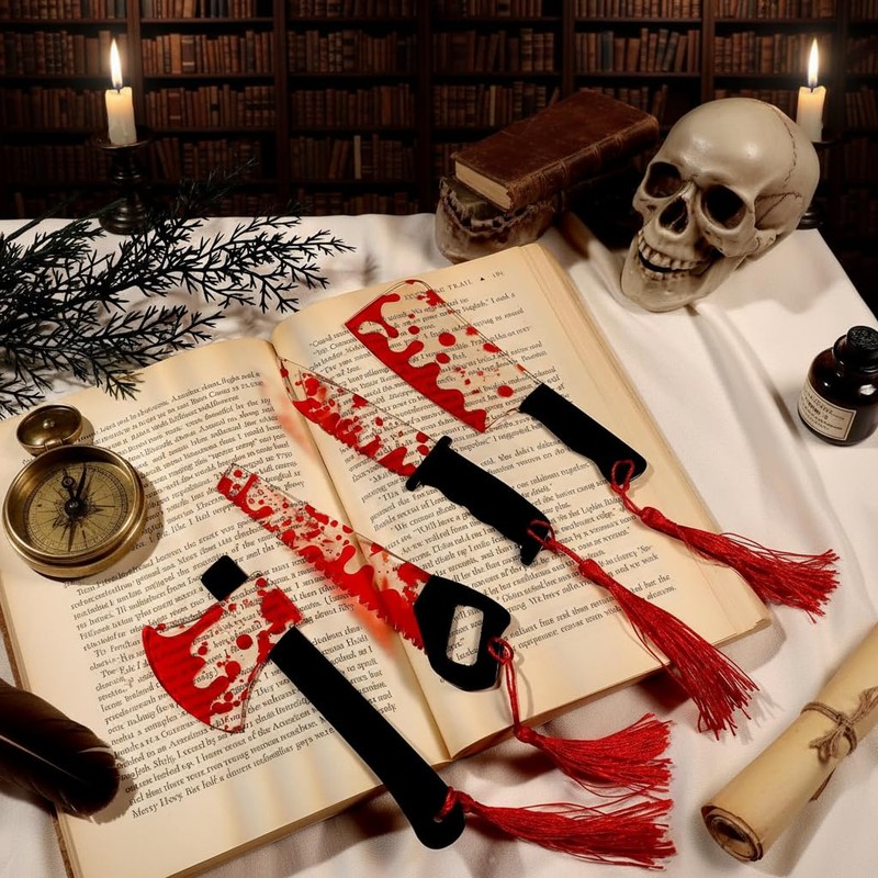 Horror Knife Acrylic Bookmark Set, Tassel Bookmarks for Halloween Fans