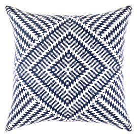 TreeWool, Pack of 2, Throw Pillow Cover Kaleidoscope Accent 100% Cotton Decorative Square Cushion Cases (20 x 20 Inches / 50 x 50 cm; Navy Blue & Off White)