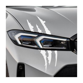 YTFRL 2 PCS Car Claw Mark Stickers, Monster Claw Headlight Decals Waterproof Vinyl Sticker, Stripes Scratch Marks Exterior Decoration for Sports Car SUV Pickup Truck Hood Window (White)