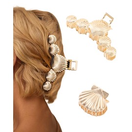 HAIMEIKANG 2 PCs Metal Gold Shell Hair Claw Clips for Women - Fashion Seashell Hair Clips for Most Hairstyles, Such as Thick and Long Hair, Straight and Curly Hair