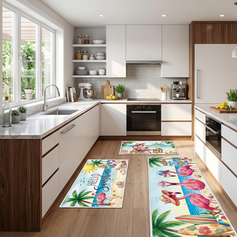 Yoyuspy Flamingo Summer Kitchen Mats Set of 3 Non Slip