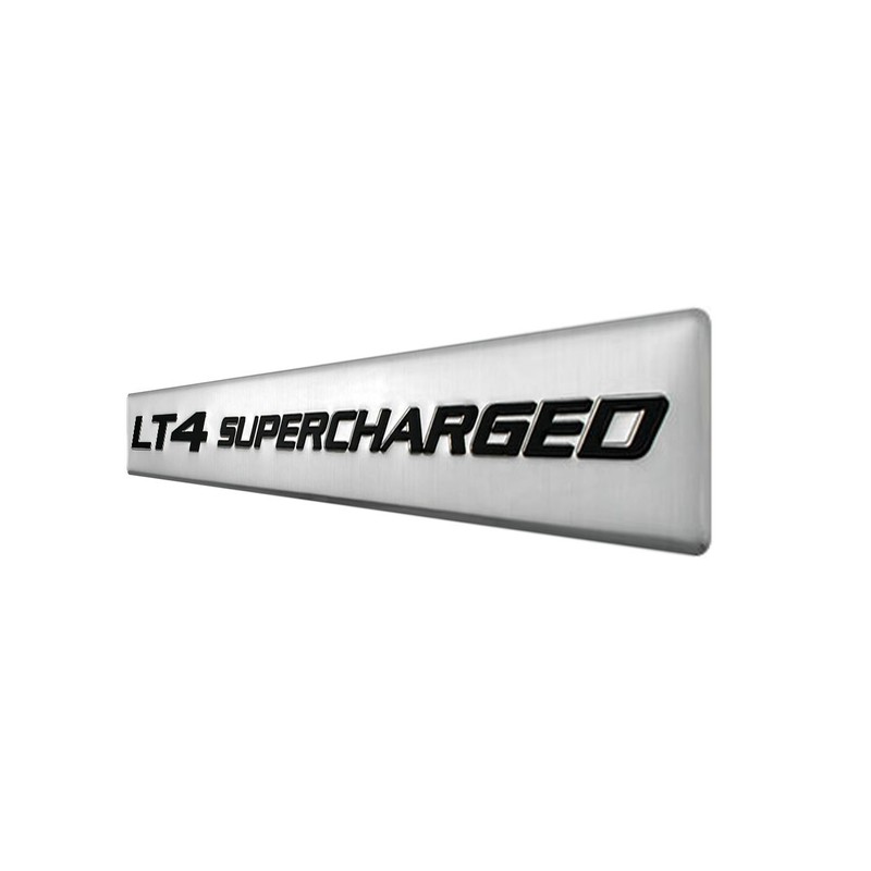 LT4 Supercharged Black on Silver Highly Polished Real Aluminum Emblem