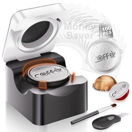 Reusable Vertuo Pods Kit for Nespresso Machine: Refill Old Coffee Pods for Nespresso, 100 Pcs Aluminum Foil Seal Lids with Holder,Compatible with Vertuo Plus, Pop, Next All Size Capsules(No Pod)