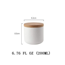 Ceramics Concise Storage Jar Coffee Containers Sugar Bowl with Airtight Bamboo Lid for Food Storage Tea Sugar Coffee Candy Cookie Containers (White 6.76oz/200ml)