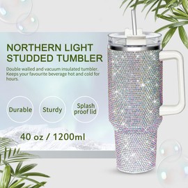 HWISDMIG 40oz Tumbler with Handle-Glitter Rhinestones Tumbler Bling Cups Stainless Steel Water Bottle Diamond Studded Tumbler for Women-Birthday Gifts for Women, Mom, Wife, Girlfriend (40 oz, Shiny)