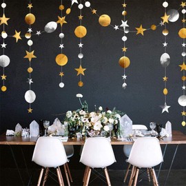 Christmas Ornaments Round Star Shaped Dot Garland Decor Glitter Twinkle Star Garland Streamer Backdrop Hanging Banner Decoration Kids Planet Constellation Birthday Birthday Party Wall Hanging Bunting Photo Props for Birthday Wedding Nursery Store Camping