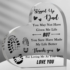 Step Dad Gifts 3.9x3.9 Inch Acrylic Heart Keepsake Father's Day Christmas Birthday Gifts for Bonus Dad Step Dad Gifts from Daughter