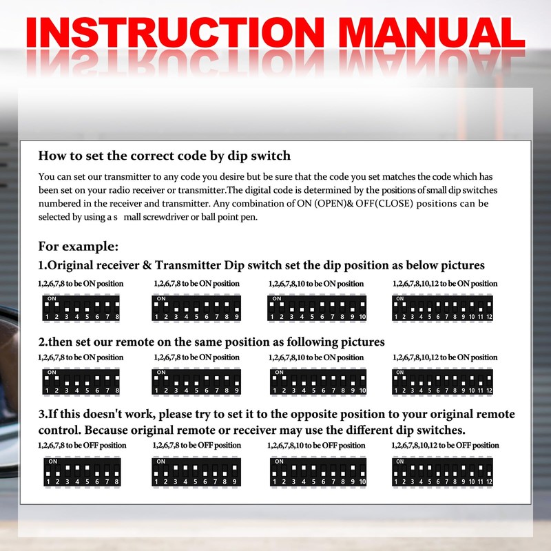 Kingdder 3 Pcs 8 Dip Switch 310mhz Garage Door Remote
