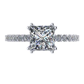 NANA Jewels Silver 6mm (1.50ct) Princess Cut Pure Brilliance Zirconia Solitaire w/sides Engagement Ring-Rhodium Plated-Size 5.5
