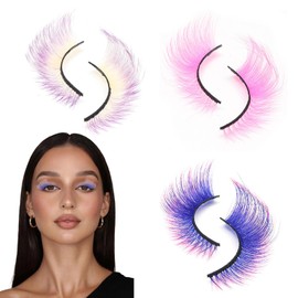 FOSDICK 3 Pairs Cat Eye Lashes, Mink Lashes False Eyelashes 20MM Long Thick False Eye Lashes Multi Coloured Fox Eye Lashes Full Curly Pink Purple Fake Eyelashes for Party Stage Cosplay