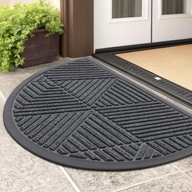 Smiry Half Circle Front Door Mat Outside Entrance, Heavy Duty Sturdy Natural Rubber Doormat, Trap Dirt and Moisture, Low Profile Floor Mats for Indoor Outdoor Entry, 29.5x17 Inch, Grey