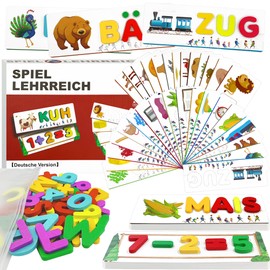 German Letters Learning Educational Games, Montessori Toy from 3 4 5 6 7 8 Years with 32 Double-Sided Scrabble Alphabet Flash Cards Children's Toy Wooden Preschool Enrolment Gift for Boys Girls