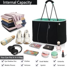 Hibala Neoprene Multipurpose Beach Bag,Gym/Travel/Pool Bag,Tote For Women&Men (Black)