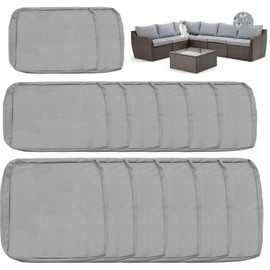 Sqodok Outdoor Cushion Covers 14Pcs Patio Cushion Slipcovers, Replacement Waterproof with Zipper for 6-Seaters Sofa, Outdoor Furniture Cushion Slipcovers Set Seat and Back, Covers Only (Grey)