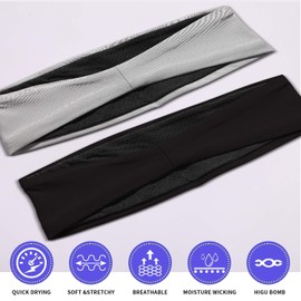 EasYoung 2-Pack Headbands for Men Women, Sweat Wicking Headbands for Sports Fitness Yoga Running Elastic Non Slip, Unisex