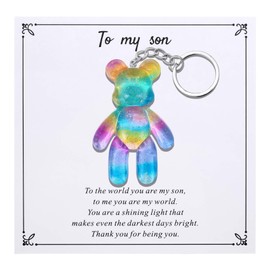 Pocket Bear Hug, Anxiety Relief Gifts for Son from Mom Dad, Mental Health Positivity Gift for Men Teen, Autism Fidget Gift, Thoughtful Gifts for School Anxiety, Rainbow Blue
